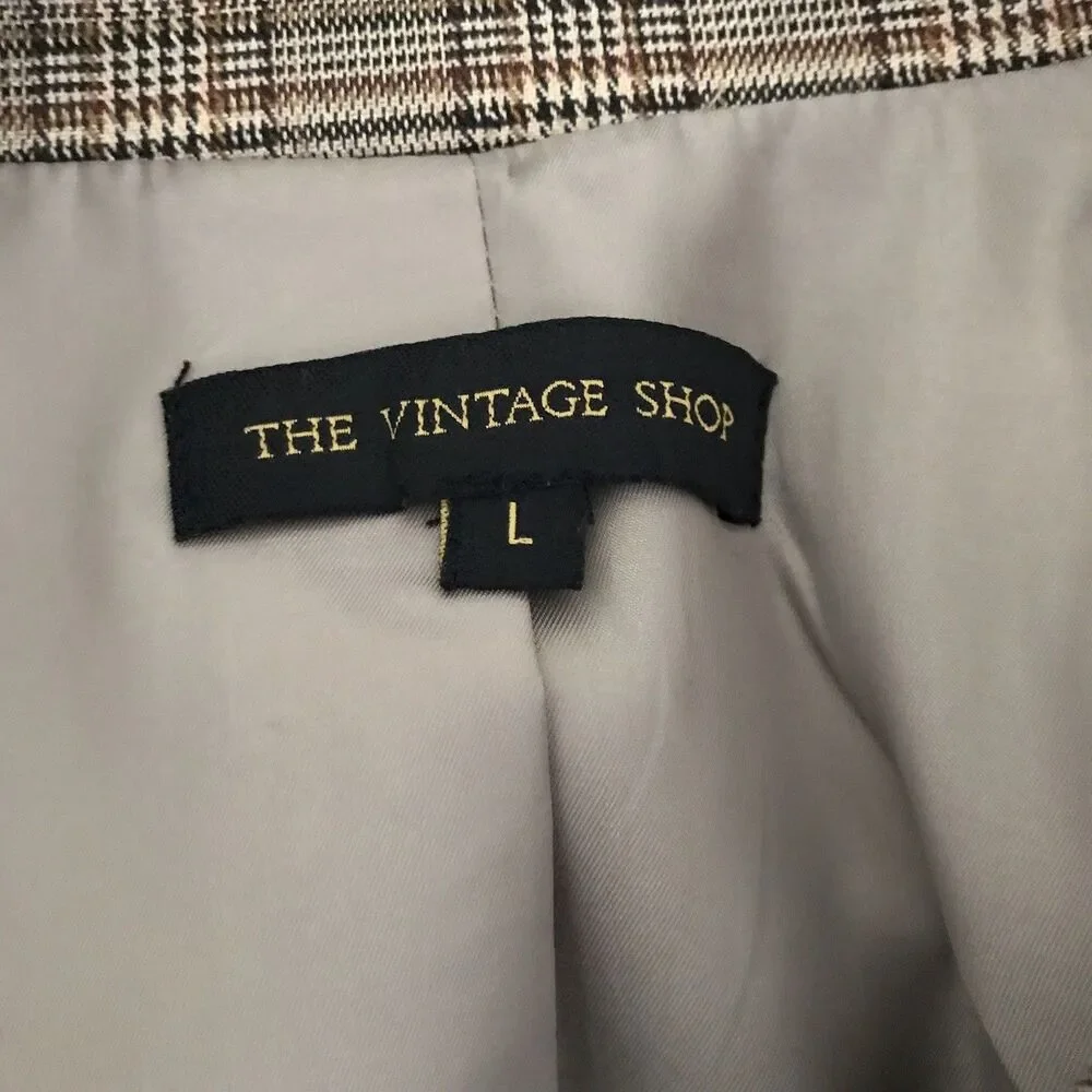 The Vintage Shop Brown Plaid Double Breasted Blazer Jacket Academia Womens L